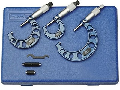 Fowler 3 Piece Precision Tool Set Micrometer Caliper Hammertone Blue Finish