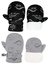 Toddler Mittens 2 Pack Baby S 1-2 Years Black Dinosaur Gray Dinosaur