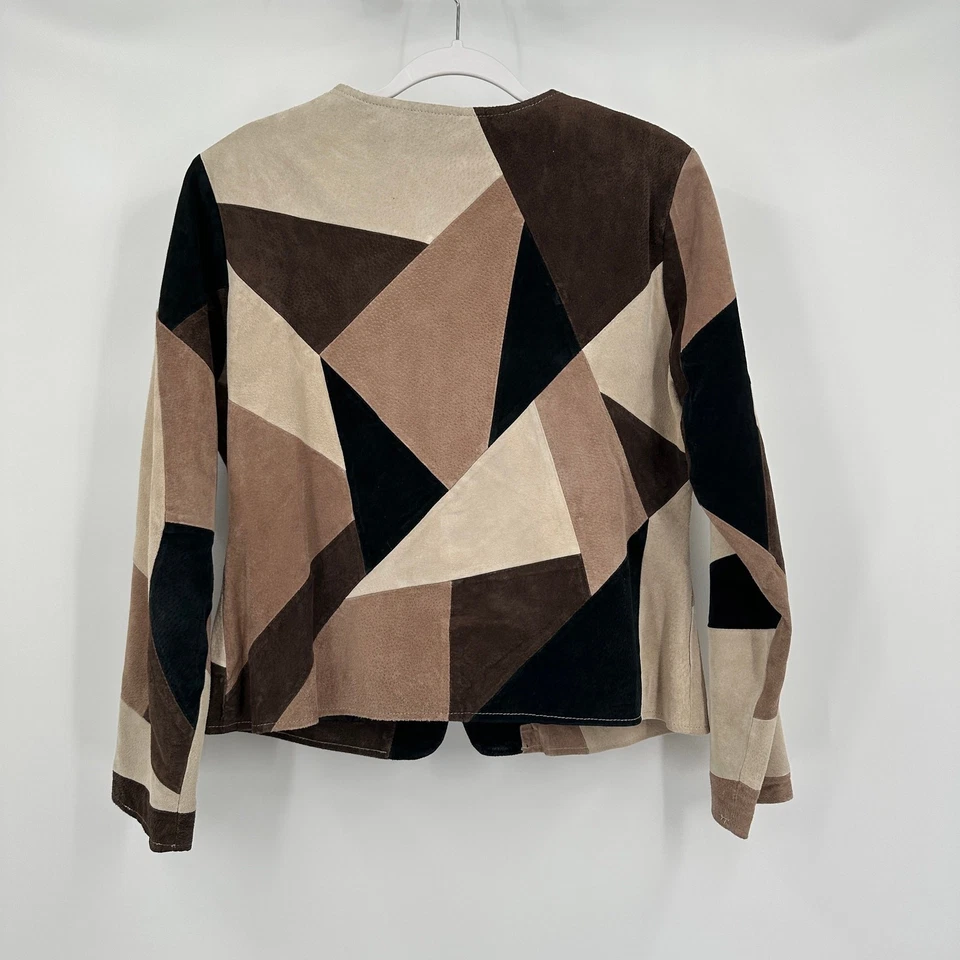 Chaqueta de gamuza Karen Arnold para mujer con retazos talla L artística declaración geométrica Foto 2 de 4