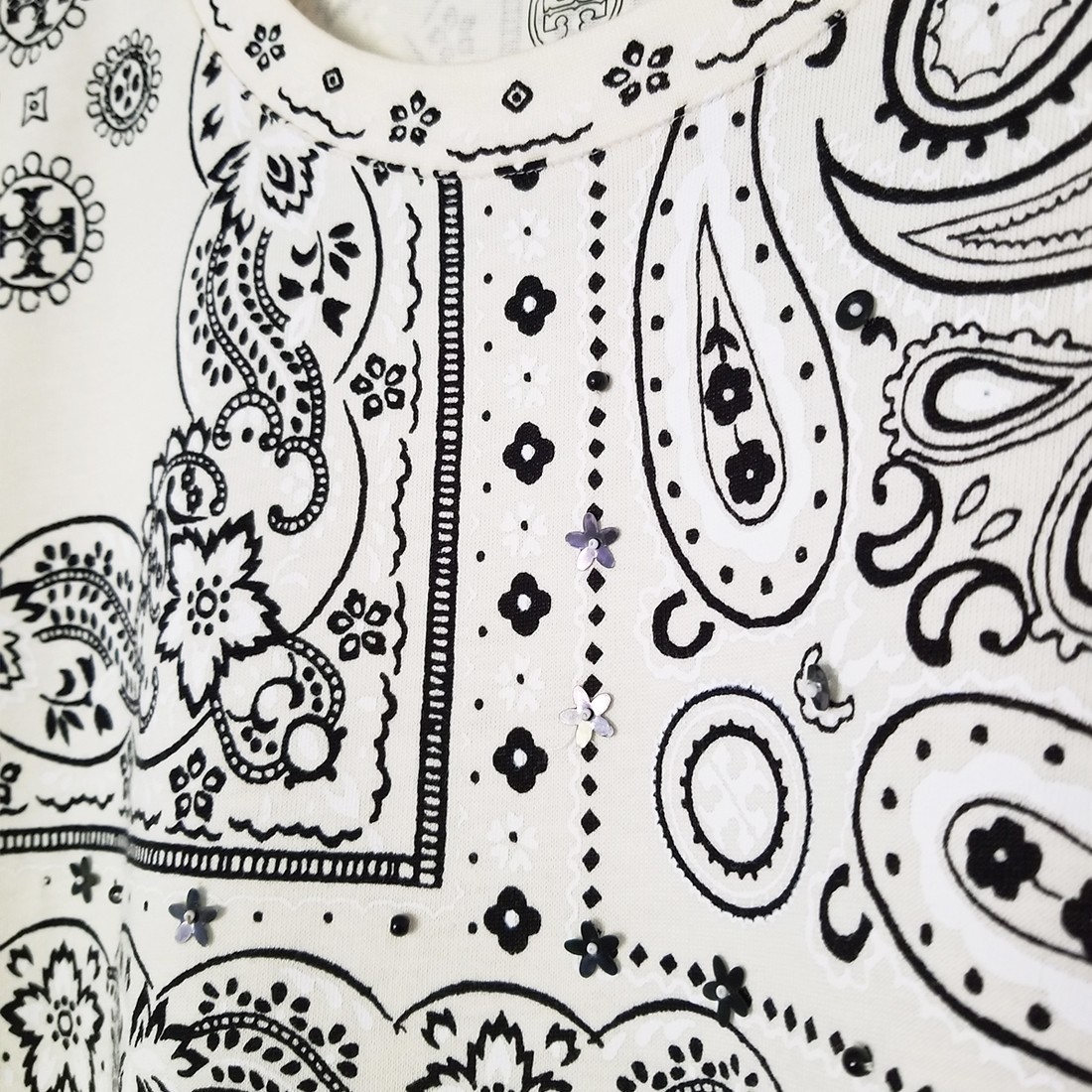 Tory Burch Bandana Collection Print T Shirt Dress Sequins Beaded Cotton XL $258 thumbnail 6