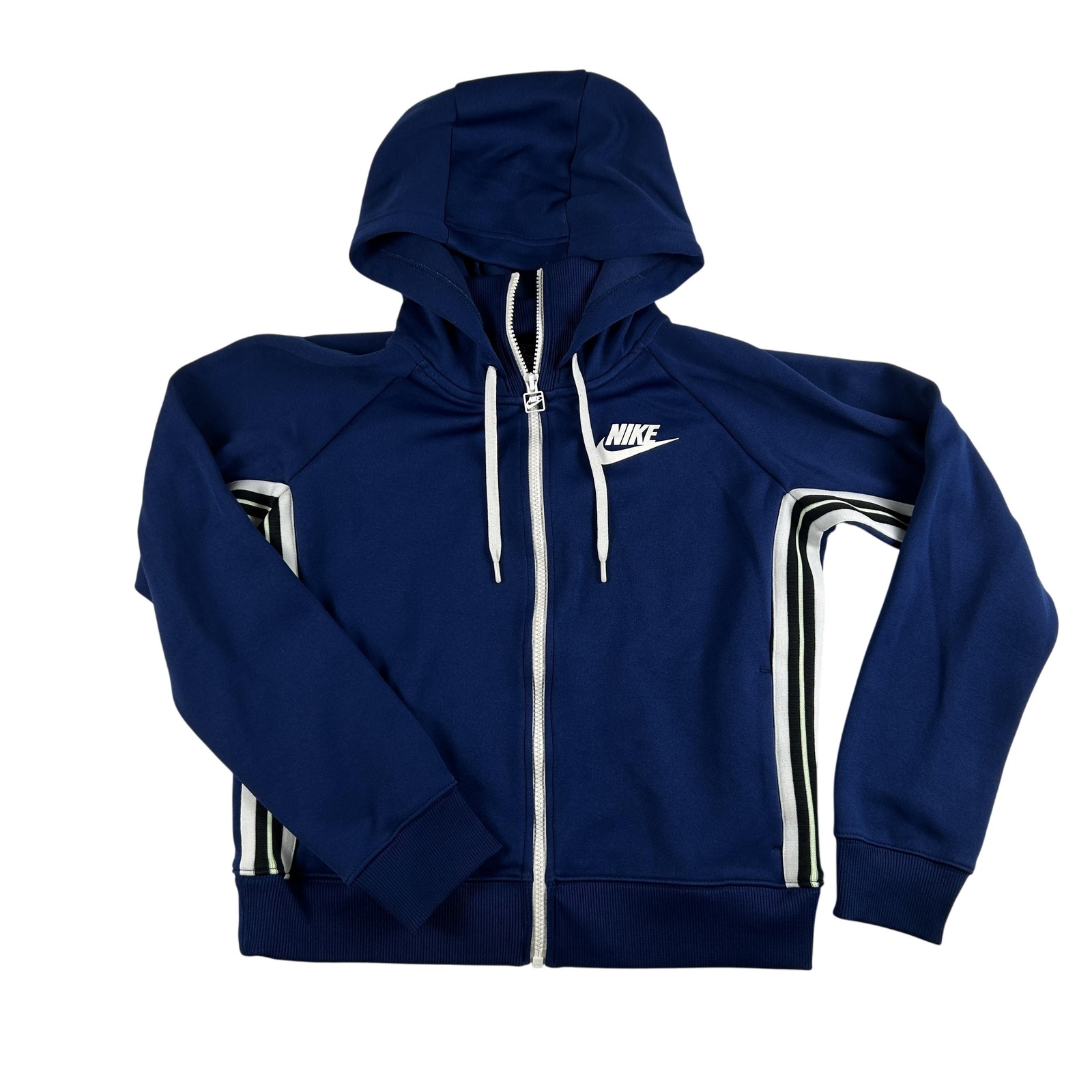 SACAI X NIKE Nike felpa con cappuccio donna piccola blu full zip manica a righe track jacket logo swoosh