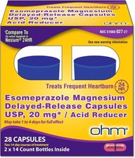 Ohm Esomeprazole Magnesium 20mg Delayed-Release Capsules | 24-Hour Heartburn Rel