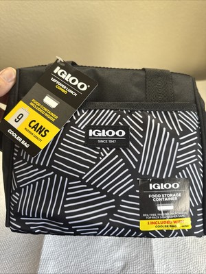 Brand New Igloo Black Striped Print Leftover Lunch Bag & Pack In Food Container