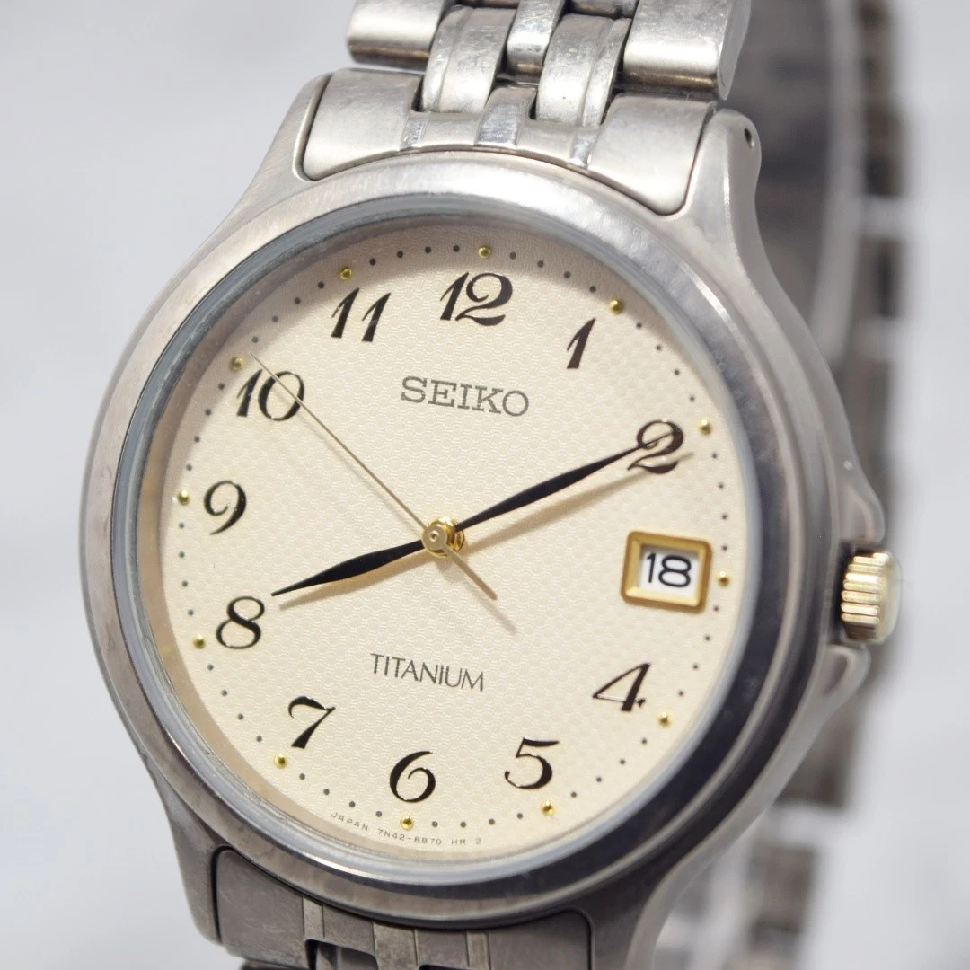 [Vidrio Nuevo] Reloj Cuarzo Hombre SEIKO TITANIUM 7N42-8A60 1997 Vintage Batería Nueva