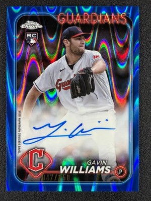 Gavin Williams 2024 Topps Chrome Blue Raywave Refractor AUTO 47/150 GUARDIANS RC