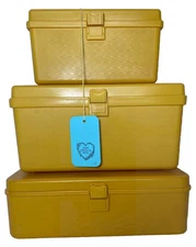 3 Wilson Wil Hold Sewing Boxes Yellow Notions 131 Small Medium Flat