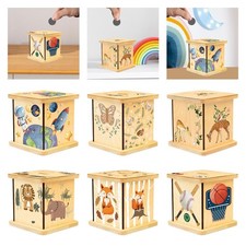 Wooden Piggy Bank Organizer Desktop Gift Money Saving Box Square Money Bank for