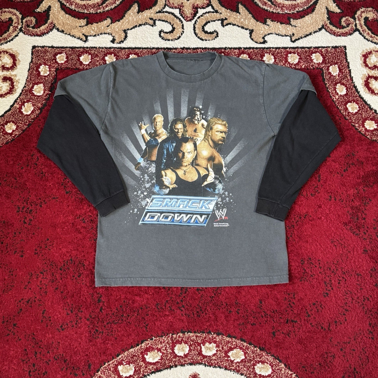 Vintage Y2K WWE Smackdown Jeff Hardy Triple H Umaga Long Sleeve T Shirt Size XL