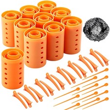 141 Pieces Hair Rollers Set Include 60 Plastic Hair Rollers Orange 6 Size New