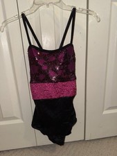 Hot Pink And Black Sequin Leotard- Medium Adult