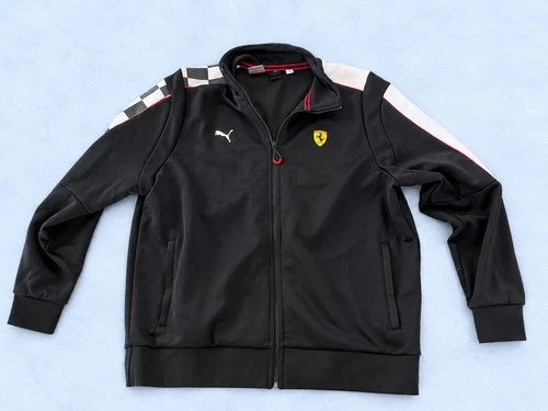 Puma Ferrari Race MT7 Track Jacket Mens XL Black F1 Racing Checkered EUC - product listing photo