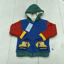 JoJo Maman Bébé Hoodie Boys 3-4 Years Blue Applique Cosy Zip Sherpa Lined Digger