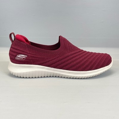 Skechers Ultra Flex 2.0 Shoes Womens Size 6.5 Burgundy Knit Slip On Walking