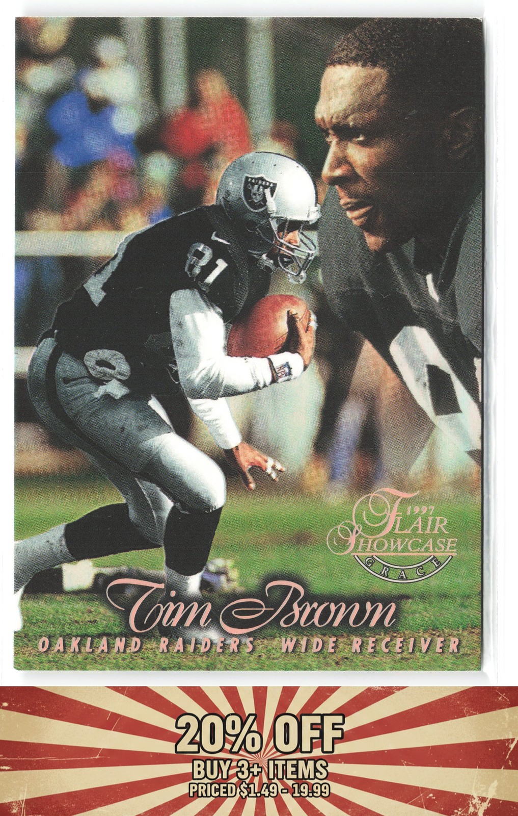 1997 Flair Showcase #98 Tim Brown Flair Showcase Row 1 (Grace) Oakland Raiders
