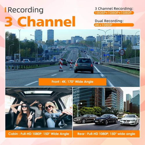 TOGUARD 4K+1080P+1080P 3 Channel Dash Cam 3.2" IPS WiFi GPS Dual Parking Mode - Picture 3 of 9