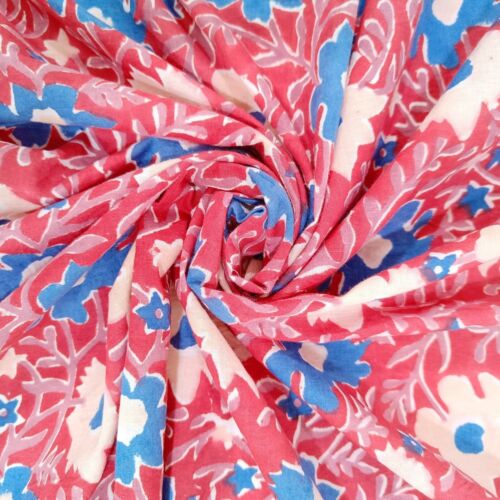 100% Cotton Sewing Craft Material Indian Block Print Dress Making Fabric 5 Yard - Picture 1 of 6