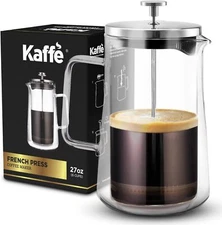 Kaffe Glass French Press Coffee Maker (27oz / Regular, Double-wall 
