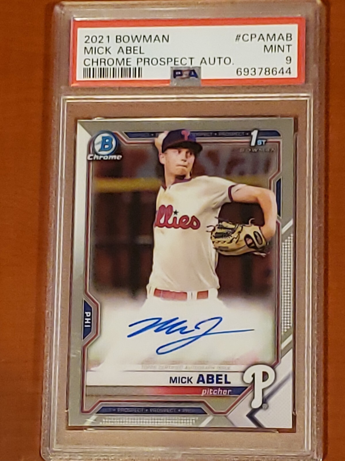 2021 Bowman Mick Abel Auto PSA 9 MINT 1st Bowman Pre-Rookie #CPA-MAB Chrome