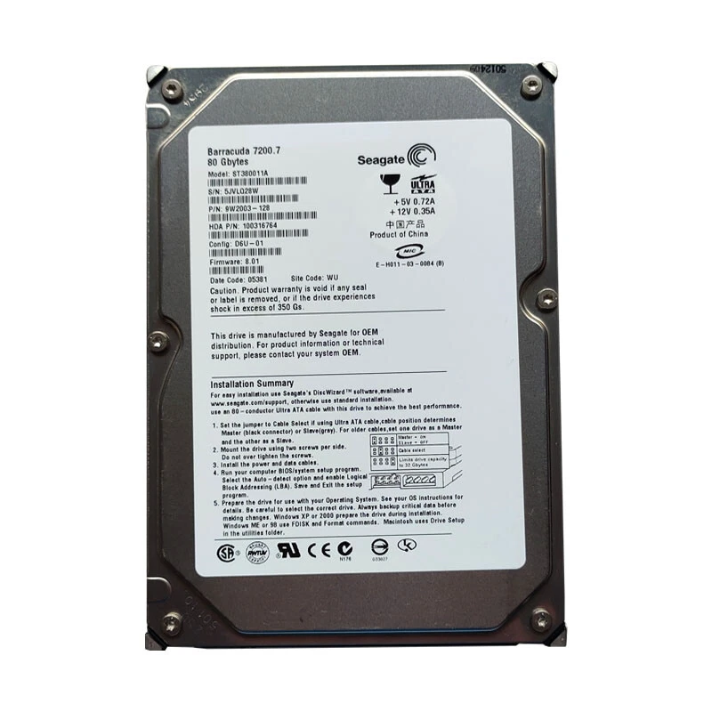 【中古】Seagate HDD IDE 80GB ST980829A Seagate PATA/IDE/EIDE Internal 7200 RPM Rotation Speed 80 GB