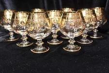 ARTE ITALICA S.C. LINE ITALY GOLD ENCRUSTED WIDE SWAGS & BAND 9 BRANDY GLASSES