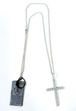 BLAC LABEL 925 STERLING SILVER,CRYSTALS LARGE CROSS CHARM,CHAIN MEN'S NECKLACE