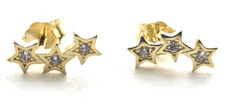 Sterling Silver 925 Triple Star Fashion Cz Stud Earring