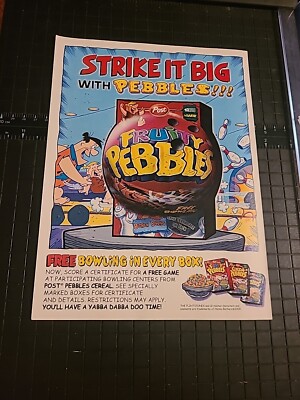 Fruity Pebbles Flintstones Bowling Print Ad 2000  8x11 Great To Frame 