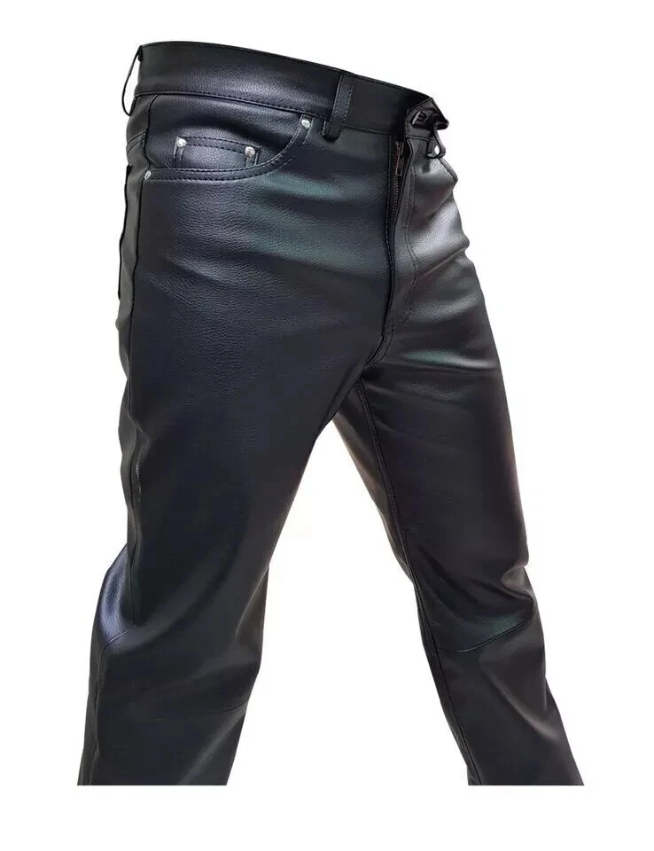 Mens Biker Jeans Real Black Or  Cow Leather Sleek And Sexy 501 Style Pants New - Image 3 of 4