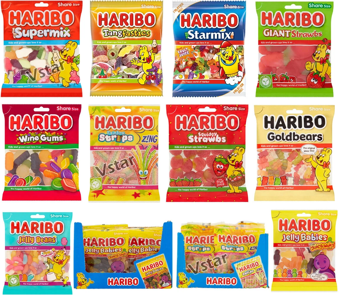 Recept Stranden stilhed Haribo Starmix, Jelly, Strawbs, Wine, Supermix Christmas Gummy Share Bag  160g | eBay