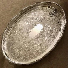 VINERS Vintage Silver Plated Oval Gallery Tea Drinks Serving Butlers Tray