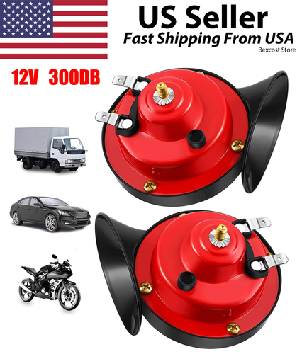 2x 12V 300DB Super Loud Train Horn Waterproof Motorcycle Car Truck SUV Boat Red