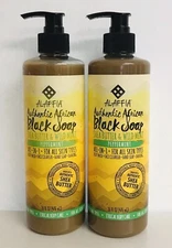 2 Bottles Alaffia Peppermint Black Soap with Shea Butter & Wild Mint 16 oz Each