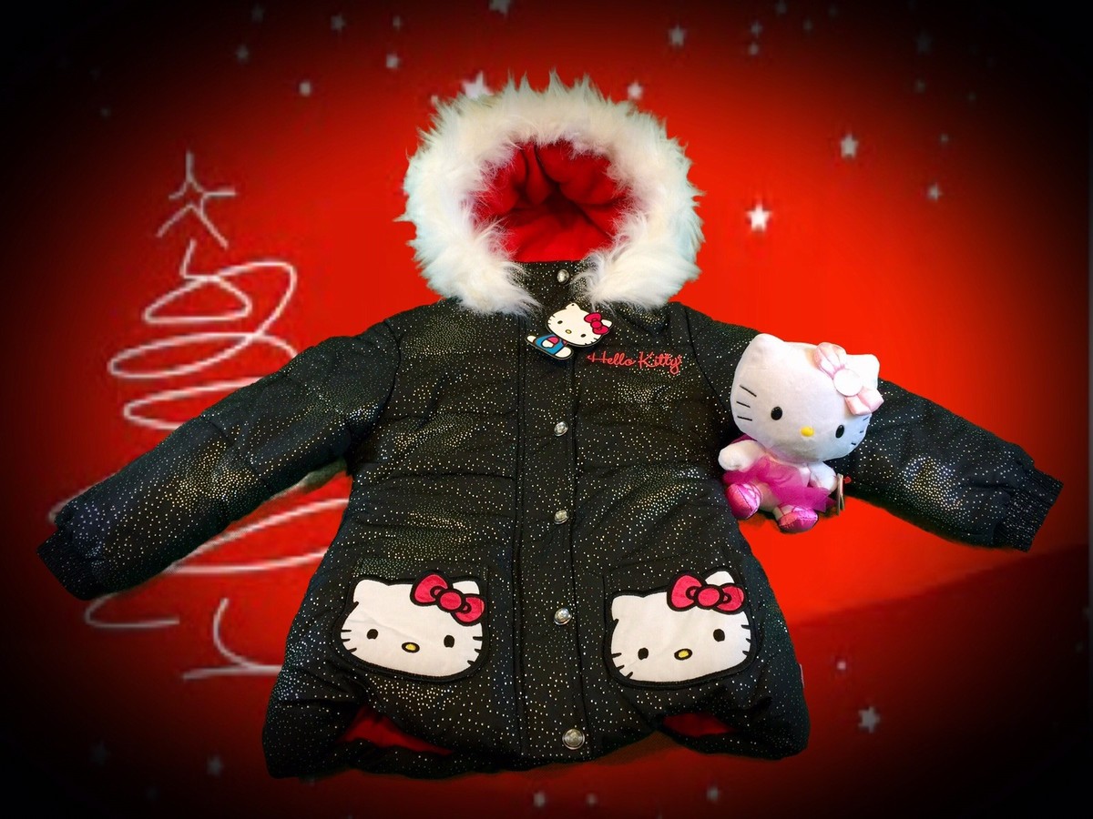 Hello Kitty Fur Hoodie Outwear Jacket & Plush Toy Size 4 Black | eBay