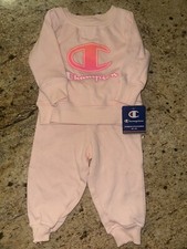 CHAMPION Girls 18 M Logo Sweatshirt Sweatpants Sweatsuit Set Pink Coral NEW 38