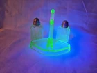 Vintage Art Deco Imperial Green Uranium Glass Salt & Pepper Shakers with Stand