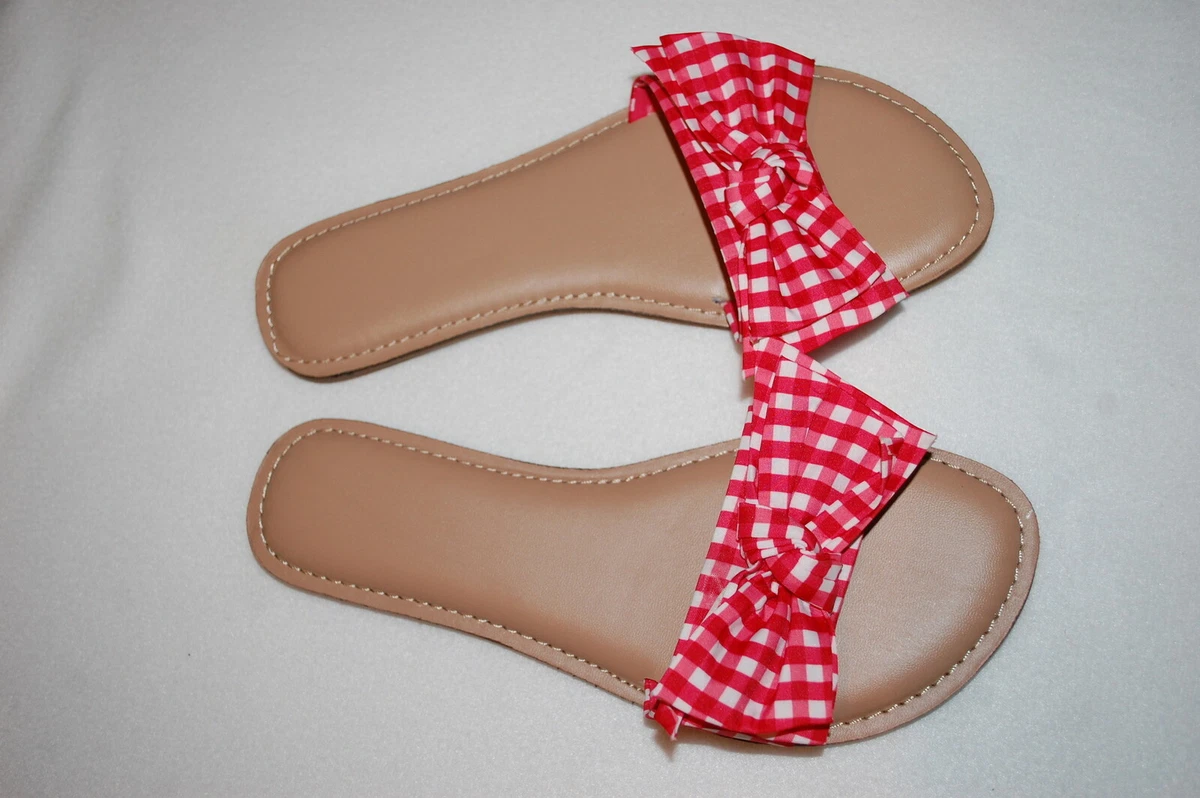 Red and white gingham sandals sale