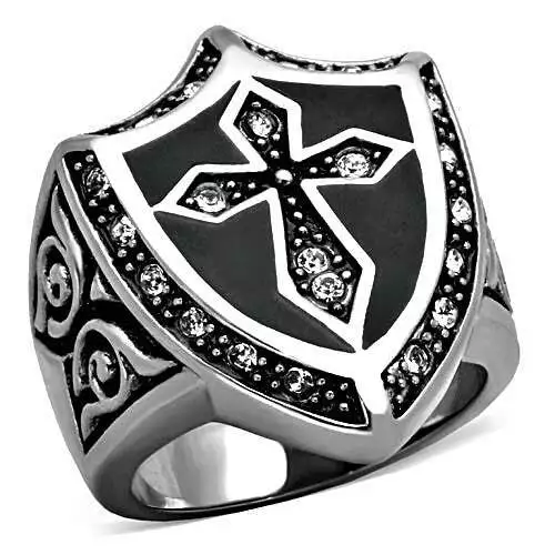 Anillo cruz escudo Caballeros Templarios para hombre de acero