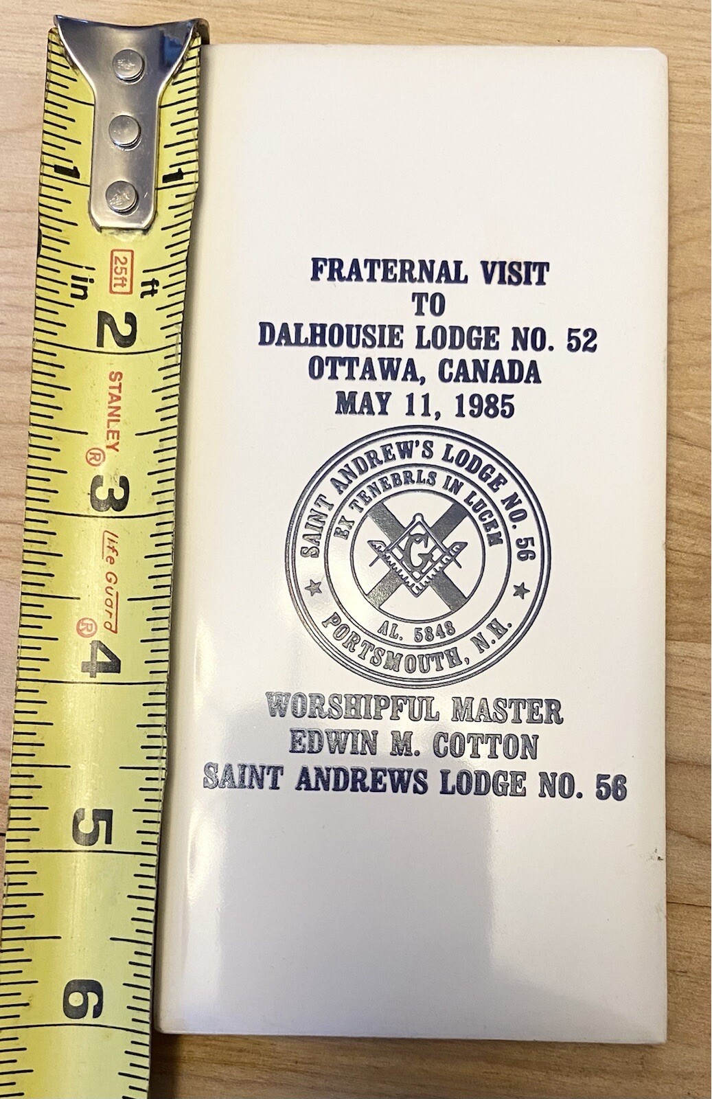 Masonic St Andrew's lodge Tile Trivet 1985 Freemason Fraternal visit