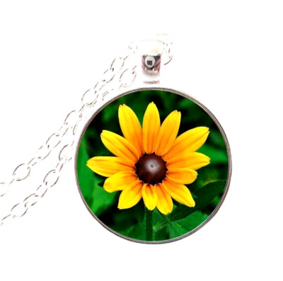 YELLOW SUNFLOWER  FLOWER Pendant On 925 Sterling Silver 20'' Necklace Women Men