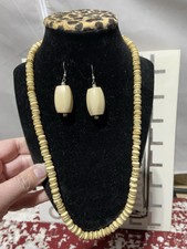 Necklace And pierced Earrings Coordinating Set Cream Color Bead