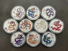 2024 Perth Australia Year of the Dragon 1/2 oz Silver Color 10 Coin Lot 5 OZ