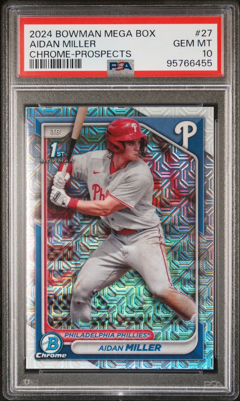 AIDAN MILLER 2024 BOWMAN CHROME 1ST MEGA BOX MOJO REFRACTOR PSA 10 PMJS 55