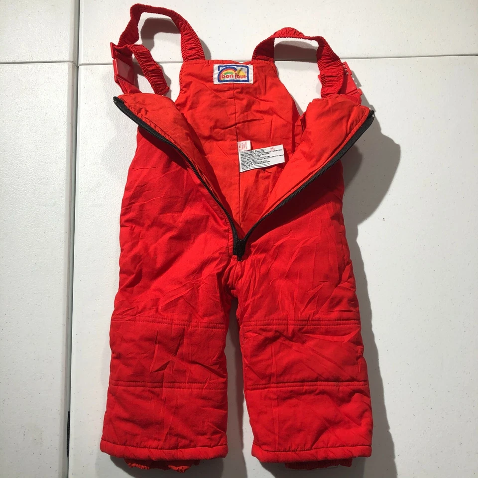 Vintage Bon Jour Kids Toddler Jumper Snowsuit Suspenders Red Unisex 12 Months - Image 3 of 4