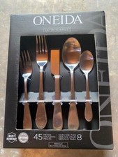 Juego de cubiertos de acero inoxidable Oneida Satin Icarus 45 piezas servicio para 8 NUEVO