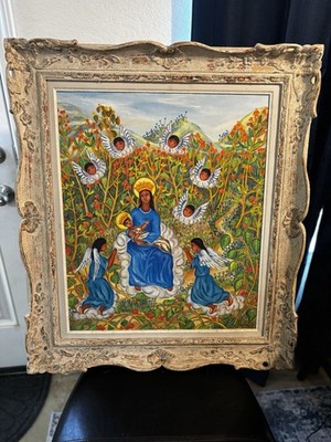 Gabriel Leveque (Haitian,1923 2012) Oil Painting  Madonna and Child with Angels 