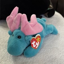 Ty Beanie Babies Hudson Moose Plush Blue with Pink Antlers Toy