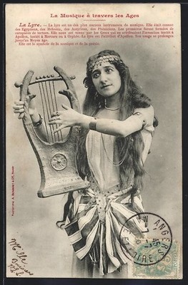 Dame mit Harfe, La Musique à travers les Ages, Ansichtskarte 