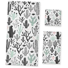  Retro Soft Set of 3 Towels, 1 Bath Towel+1 Hand Towel+1 Washcloth, Cactus