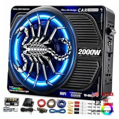 2000W 10 Inch Underseat Car Subwoofer and Amp Package, Slim Powered Under Seat