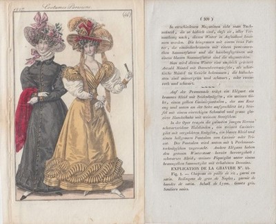 Original-Modedruck aus: Journal des Dames et des Modes, No. 44, 1827. 2 T. zus.
